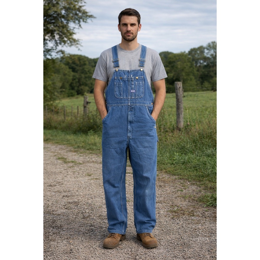 Big Smith Bib Overalls Mens Size 42x32 Denim Blue Medium Wash Workwear Carpenter
